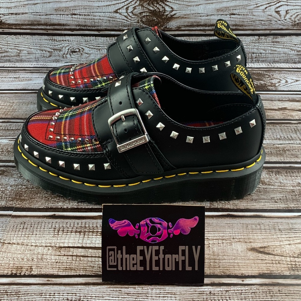 NEW Dr Doc Martens Ramsey Plaid Studded Shoes. Fits size 6.5 women’s - Picture 4 of 6